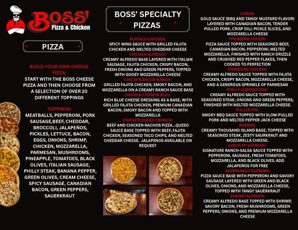 Boss' Pizza & Chicken Menu | Pizza, Wings & Fried Chicken | Boss